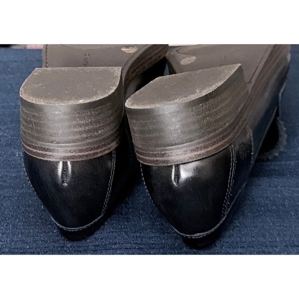 Lucky Brand Black Leather Preppy Penny Loafers 8.5M Scalloped Trim Dark Academia - Picture 8 of 9